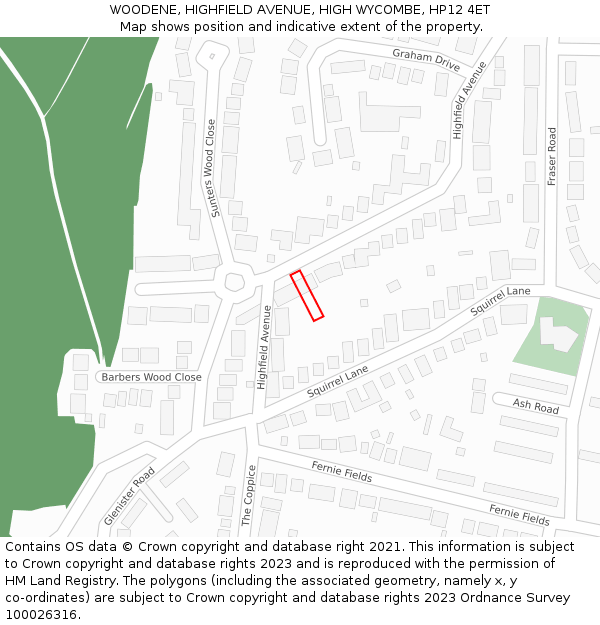 WOODENE, HIGHFIELD AVENUE, HIGH WYCOMBE, HP12 4ET: Location map and indicative extent of plot