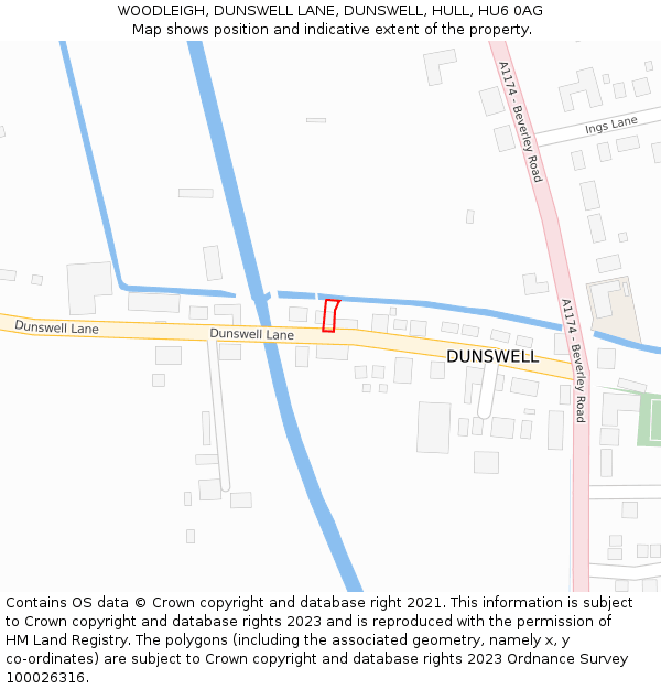 WOODLEIGH, DUNSWELL LANE, DUNSWELL, HULL, HU6 0AG: Location map and indicative extent of plot