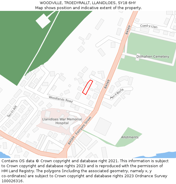 WOODVILLE, TROEDYRALLT, LLANIDLOES, SY18 6HY: Location map and indicative extent of plot