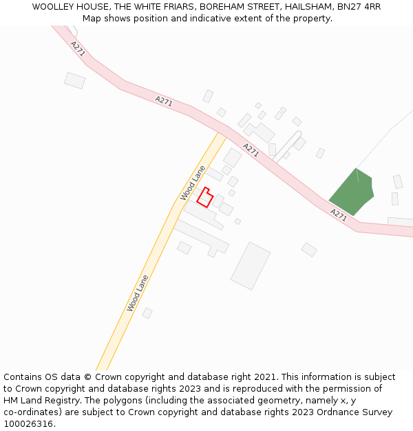 WOOLLEY HOUSE, THE WHITE FRIARS, BOREHAM STREET, HAILSHAM, BN27 4RR: Location map and indicative extent of plot