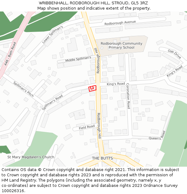 WRIBBENHALL, RODBOROUGH HILL, STROUD, GL5 3RZ: Location map and indicative extent of plot