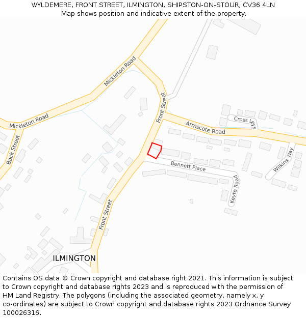 WYLDEMERE, FRONT STREET, ILMINGTON, SHIPSTON-ON-STOUR, CV36 4LN: Location map and indicative extent of plot