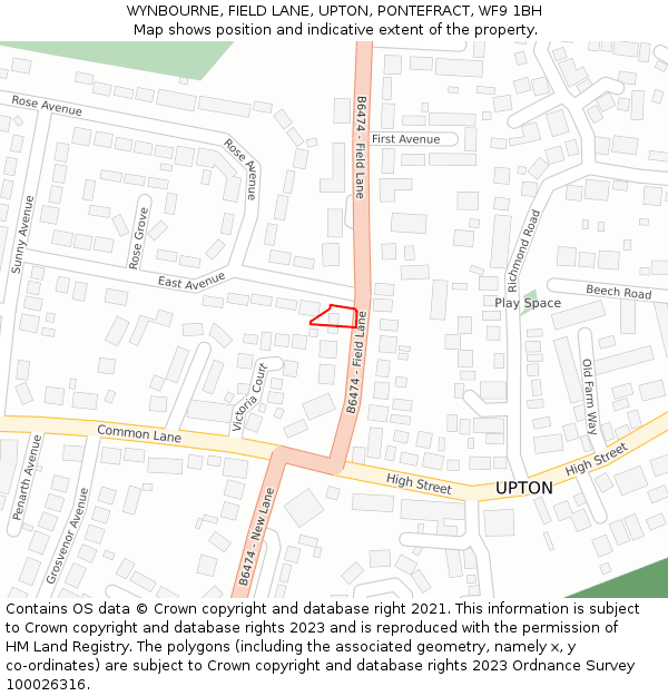 WYNBOURNE, FIELD LANE, UPTON, PONTEFRACT, WF9 1BH: Location map and indicative extent of plot