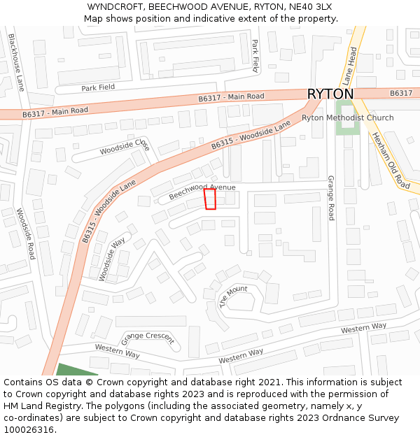 WYNDCROFT, BEECHWOOD AVENUE, RYTON, NE40 3LX: Location map and indicative extent of plot