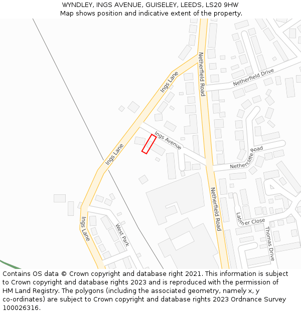 WYNDLEY, INGS AVENUE, GUISELEY, LEEDS, LS20 9HW: Location map and indicative extent of plot