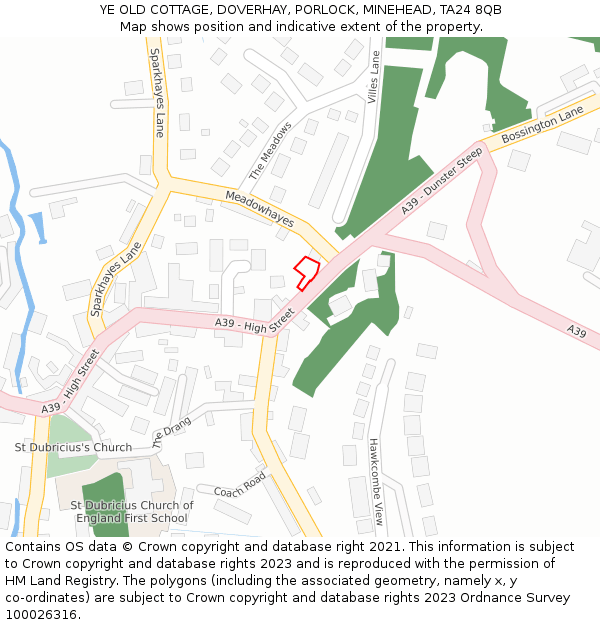 YE OLD COTTAGE, DOVERHAY, PORLOCK, MINEHEAD, TA24 8QB: Location map and indicative extent of plot