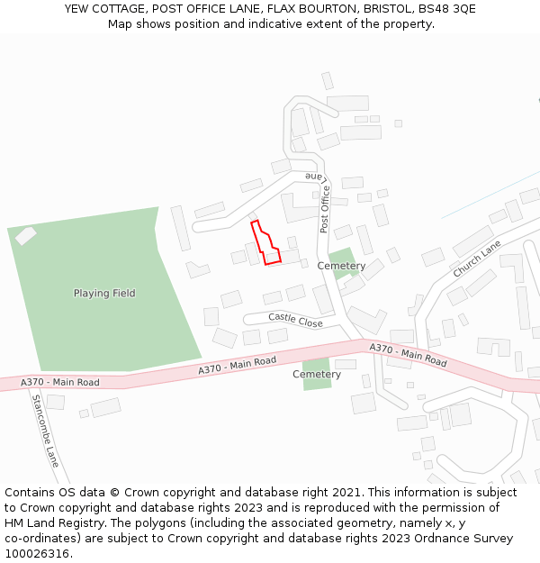 YEW COTTAGE, POST OFFICE LANE, FLAX BOURTON, BRISTOL, BS48 3QE: Location map and indicative extent of plot