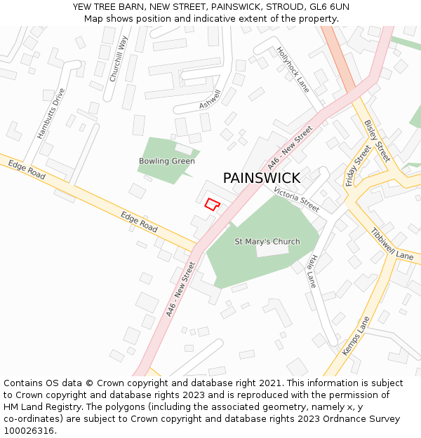 YEW TREE BARN, NEW STREET, PAINSWICK, STROUD, GL6 6UN: Location map and indicative extent of plot