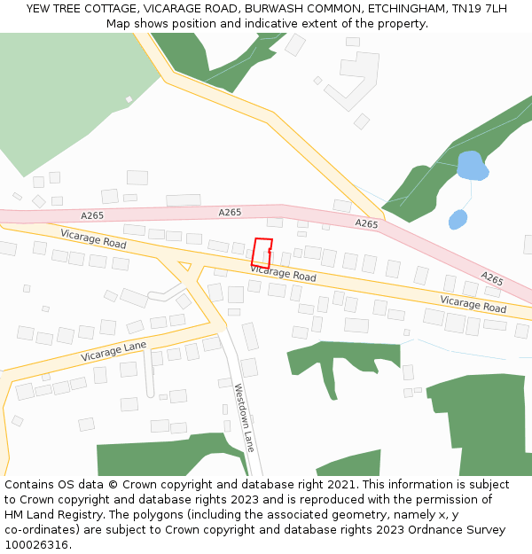 YEW TREE COTTAGE, VICARAGE ROAD, BURWASH COMMON, ETCHINGHAM, TN19 7LH: Location map and indicative extent of plot