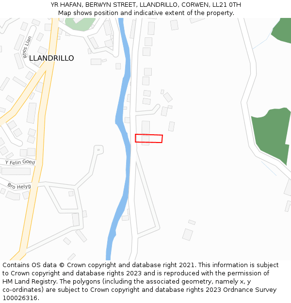 YR HAFAN, BERWYN STREET, LLANDRILLO, CORWEN, LL21 0TH: Location map and indicative extent of plot