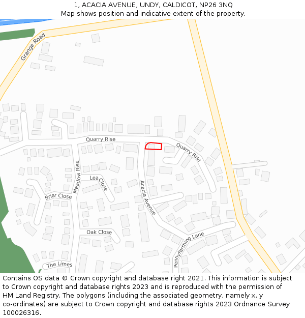 1, ACACIA AVENUE, UNDY, CALDICOT, NP26 3NQ: Location map and indicative extent of plot