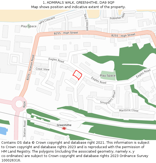 1, ADMIRALS WALK, GREENHITHE, DA9 9QP: Location map and indicative extent of plot