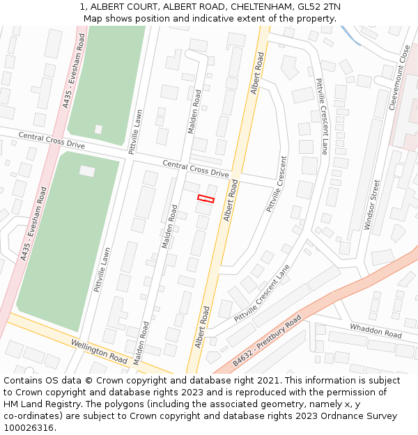 1, ALBERT COURT, ALBERT ROAD, CHELTENHAM, GL52 2TN: Location map and indicative extent of plot