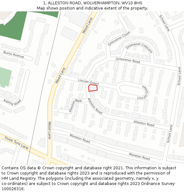 1, ALLESTON ROAD, WOLVERHAMPTON, WV10 8HS: Location map and indicative extent of plot