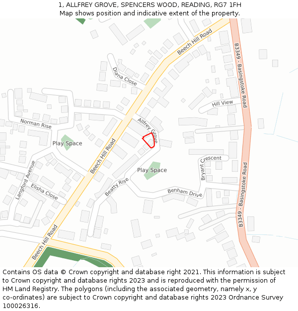 1, ALLFREY GROVE, SPENCERS WOOD, READING, RG7 1FH: Location map and indicative extent of plot