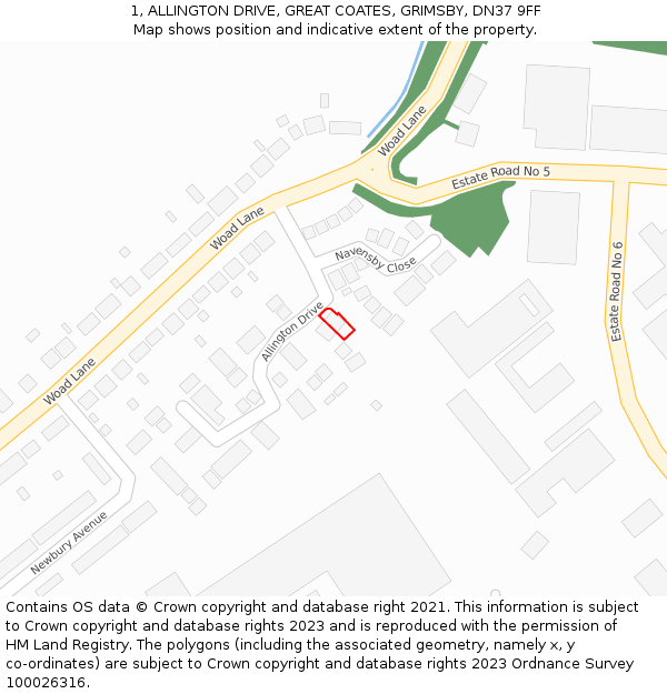 1, ALLINGTON DRIVE, GREAT COATES, GRIMSBY, DN37 9FF: Location map and indicative extent of plot