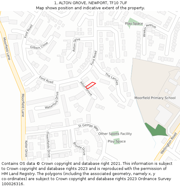 1, ALTON GROVE, NEWPORT, TF10 7UF: Location map and indicative extent of plot