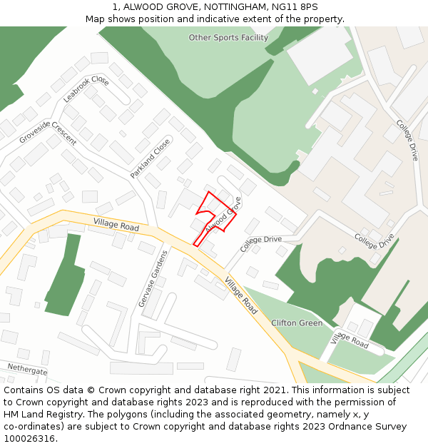 1, ALWOOD GROVE, NOTTINGHAM, NG11 8PS: Location map and indicative extent of plot