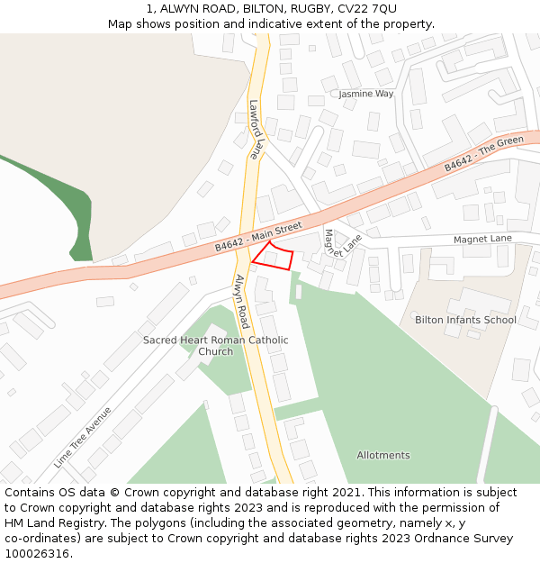 1, ALWYN ROAD, BILTON, RUGBY, CV22 7QU: Location map and indicative extent of plot