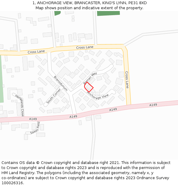 1, ANCHORAGE VIEW, BRANCASTER, KING'S LYNN, PE31 8XD: Location map and indicative extent of plot