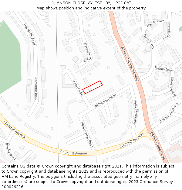 1, ANSON CLOSE, AYLESBURY, HP21 8AT: Location map and indicative extent of plot