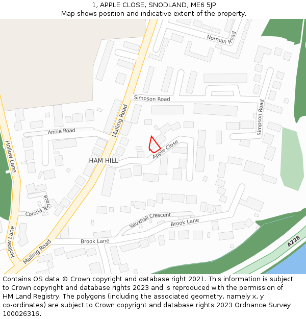 1, APPLE CLOSE, SNODLAND, ME6 5JP: Location map and indicative extent of plot