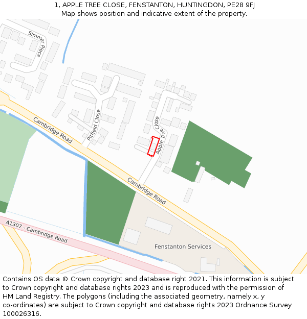 1, APPLE TREE CLOSE, FENSTANTON, HUNTINGDON, PE28 9FJ: Location map and indicative extent of plot