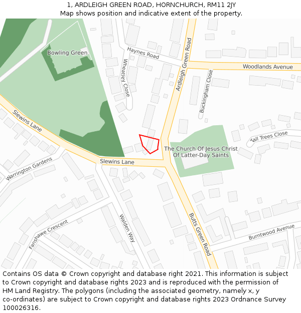 1, ARDLEIGH GREEN ROAD, HORNCHURCH, RM11 2JY: Location map and indicative extent of plot