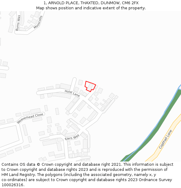 1, ARNOLD PLACE, THAXTED, DUNMOW, CM6 2FX: Location map and indicative extent of plot