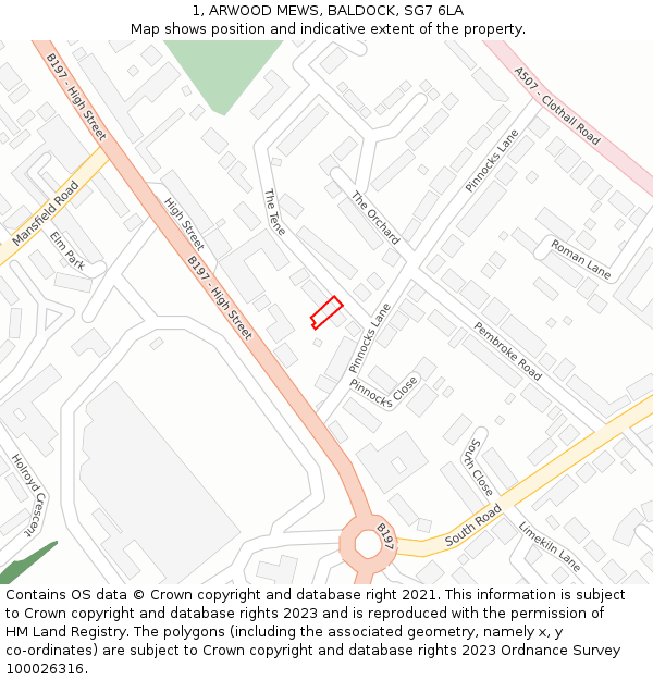 1, ARWOOD MEWS, BALDOCK, SG7 6LA: Location map and indicative extent of plot