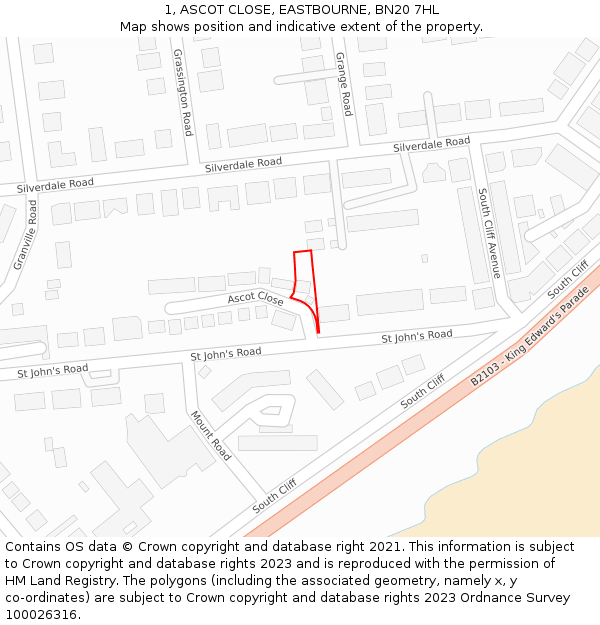 1, ASCOT CLOSE, EASTBOURNE, BN20 7HL: Location map and indicative extent of plot