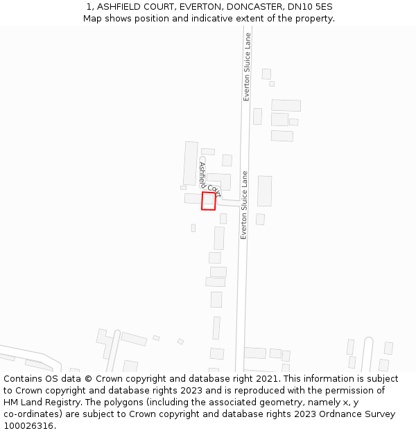 1, ASHFIELD COURT, EVERTON, DONCASTER, DN10 5ES: Location map and indicative extent of plot