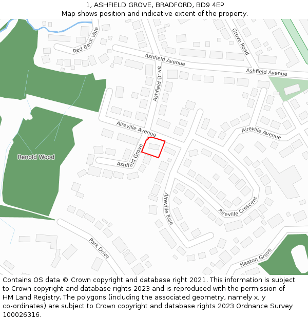 1, ASHFIELD GROVE, BRADFORD, BD9 4EP: Location map and indicative extent of plot