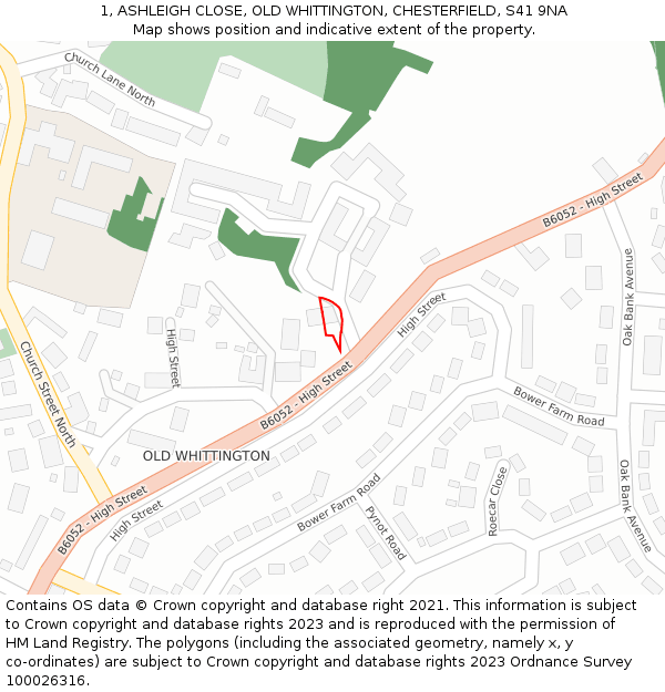 1, ASHLEIGH CLOSE, OLD WHITTINGTON, CHESTERFIELD, S41 9NA: Location map and indicative extent of plot