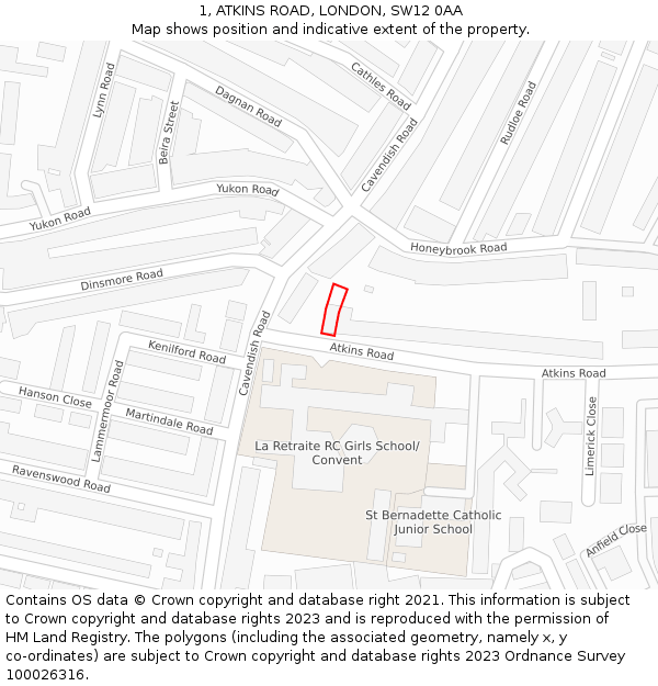 1, ATKINS ROAD, LONDON, SW12 0AA: Location map and indicative extent of plot