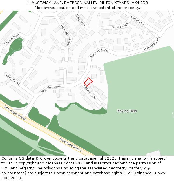 1, AUSTWICK LANE, EMERSON VALLEY, MILTON KEYNES, MK4 2DR: Location map and indicative extent of plot