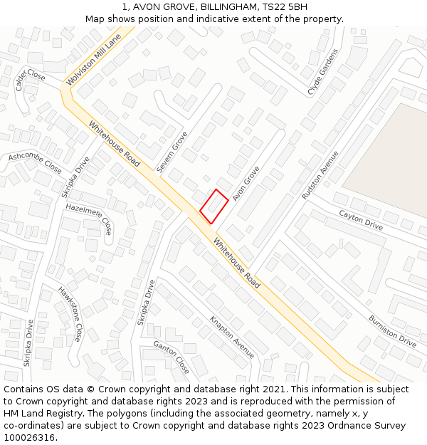 1, AVON GROVE, BILLINGHAM, TS22 5BH: Location map and indicative extent of plot