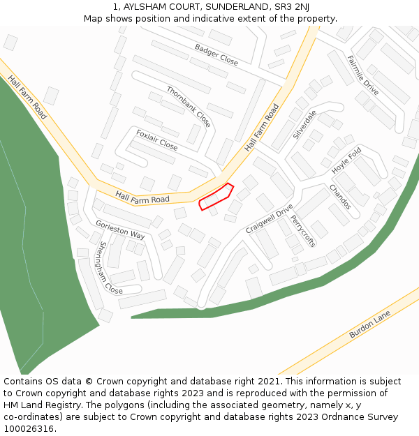 1, AYLSHAM COURT, SUNDERLAND, SR3 2NJ: Location map and indicative extent of plot