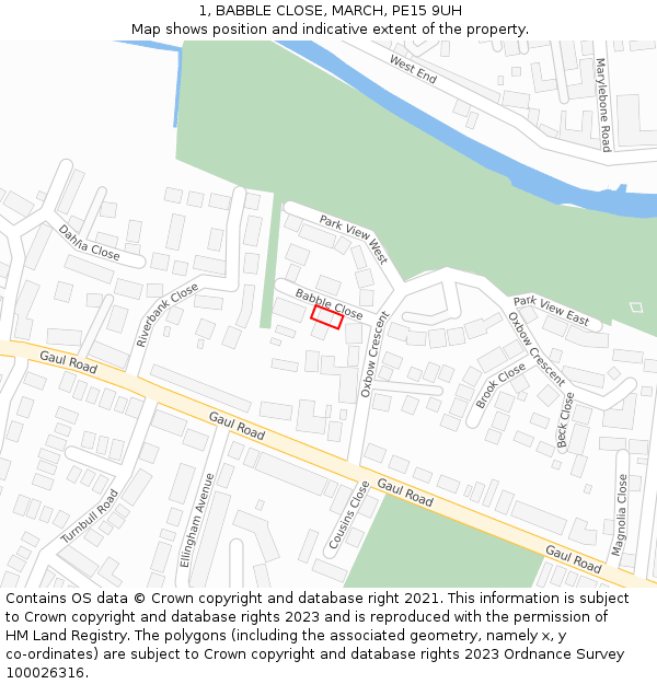 1, BABBLE CLOSE, MARCH, PE15 9UH: Location map and indicative extent of plot