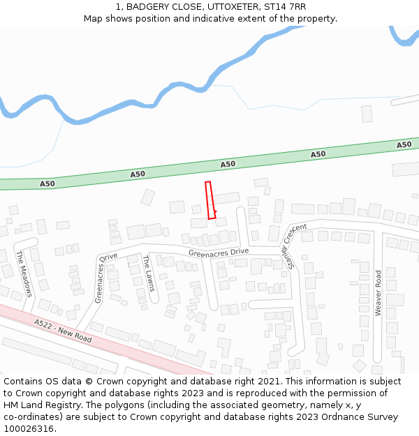 1, BADGERY CLOSE, UTTOXETER, ST14 7RR: Location map and indicative extent of plot