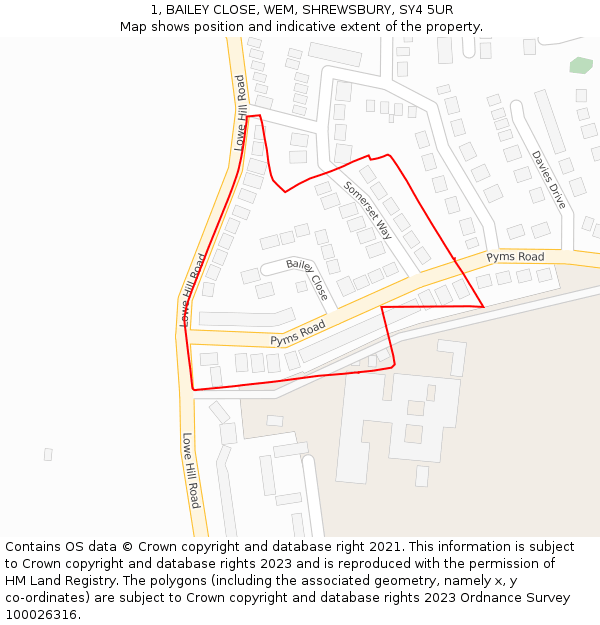 1, BAILEY CLOSE, WEM, SHREWSBURY, SY4 5UR: Location map and indicative extent of plot