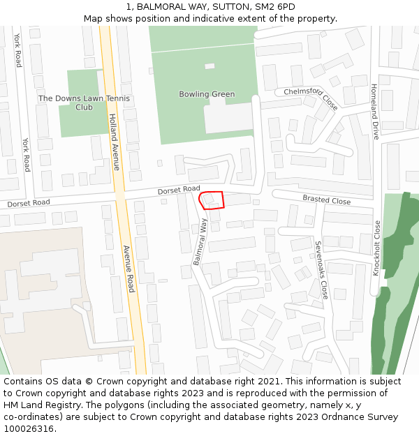 1, BALMORAL WAY, SUTTON, SM2 6PD: Location map and indicative extent of plot