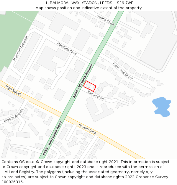 1, BALMORAL WAY, YEADON, LEEDS, LS19 7WF: Location map and indicative extent of plot