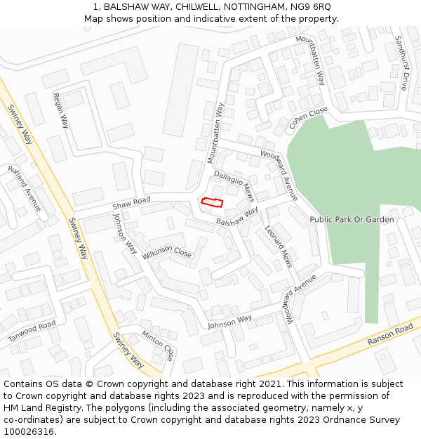 1, BALSHAW WAY, CHILWELL, NOTTINGHAM, NG9 6RQ: Location map and indicative extent of plot