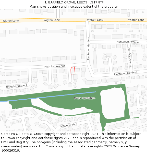 1, BARFIELD GROVE, LEEDS, LS17 8TF: Location map and indicative extent of plot