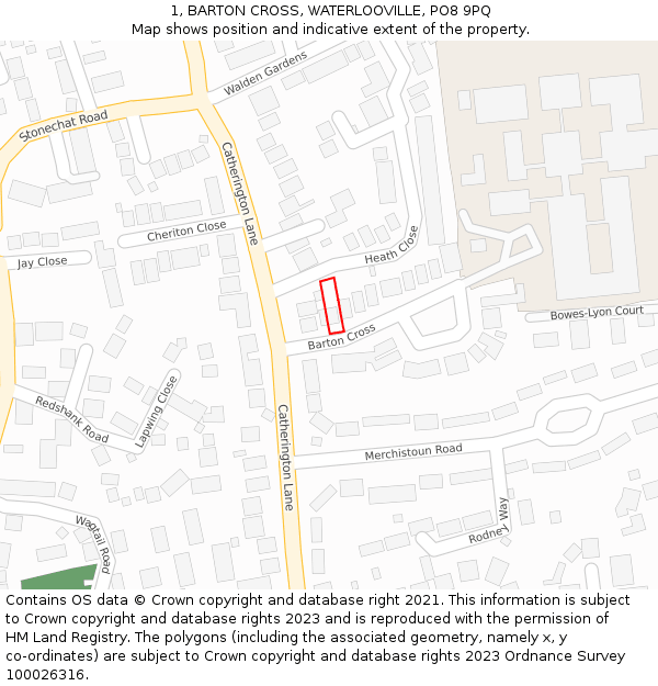 1, BARTON CROSS, WATERLOOVILLE, PO8 9PQ: Location map and indicative extent of plot