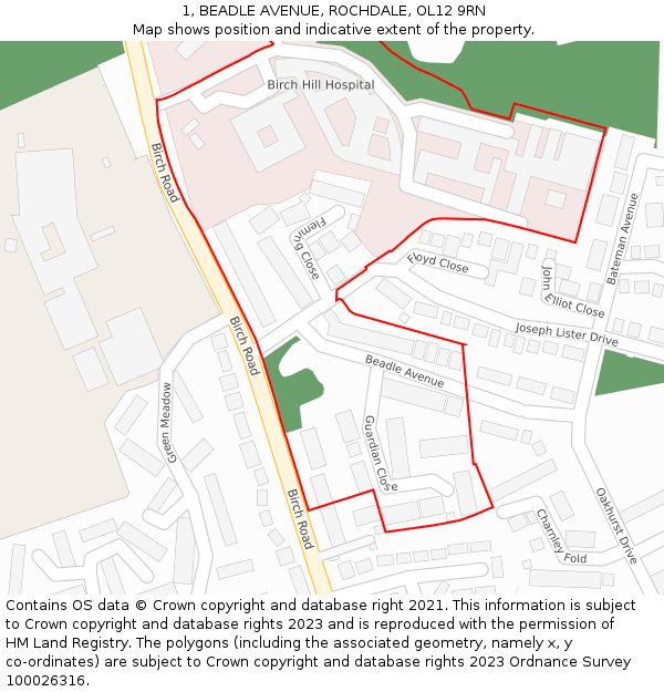 1, BEADLE AVENUE, ROCHDALE, OL12 9RN: Location map and indicative extent of plot