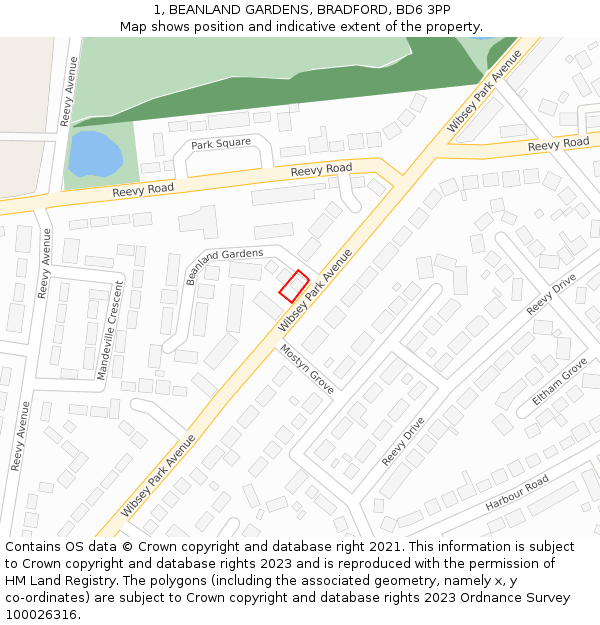 1, BEANLAND GARDENS, BRADFORD, BD6 3PP: Location map and indicative extent of plot