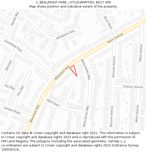 1, BEAUMONT PARK, LITTLEHAMPTON, BN17 6PE: Location map and indicative extent of plot