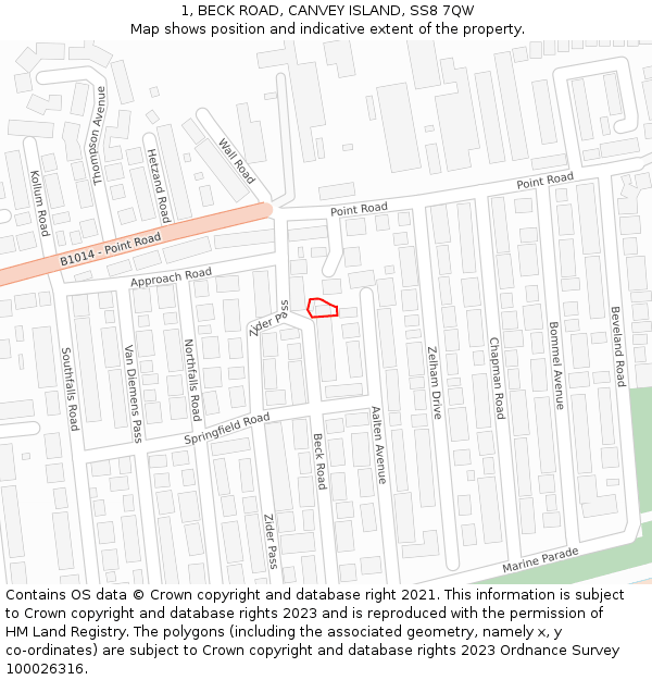 1, BECK ROAD, CANVEY ISLAND, SS8 7QW: Location map and indicative extent of plot